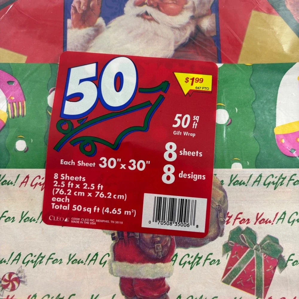 Vintage 2000 Cleo Christmas Gift Wrap 8 Sheets 50 Sq Ft Santa Polar Bear Holiday